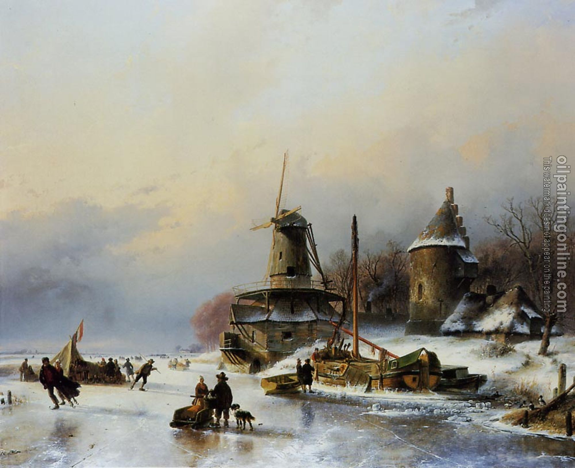 Schelfhout, Andreas - Ice merriment near a mill sun web